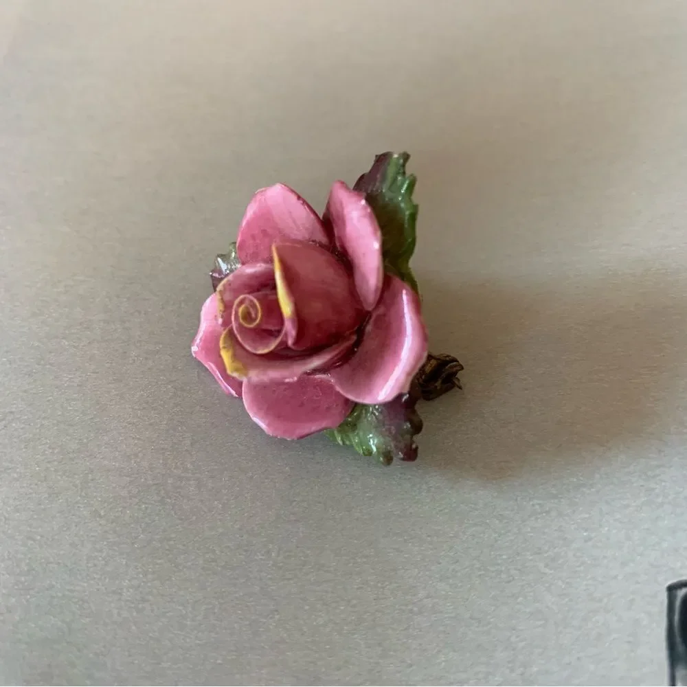Vintage Porcelain Rose Flower Brooch